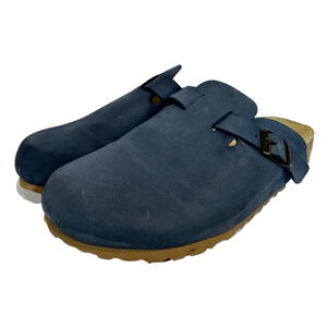 Sanosan Clogs Women's Blue Suede Slip‎ On Closed Toe Buckled Shoes Size 42